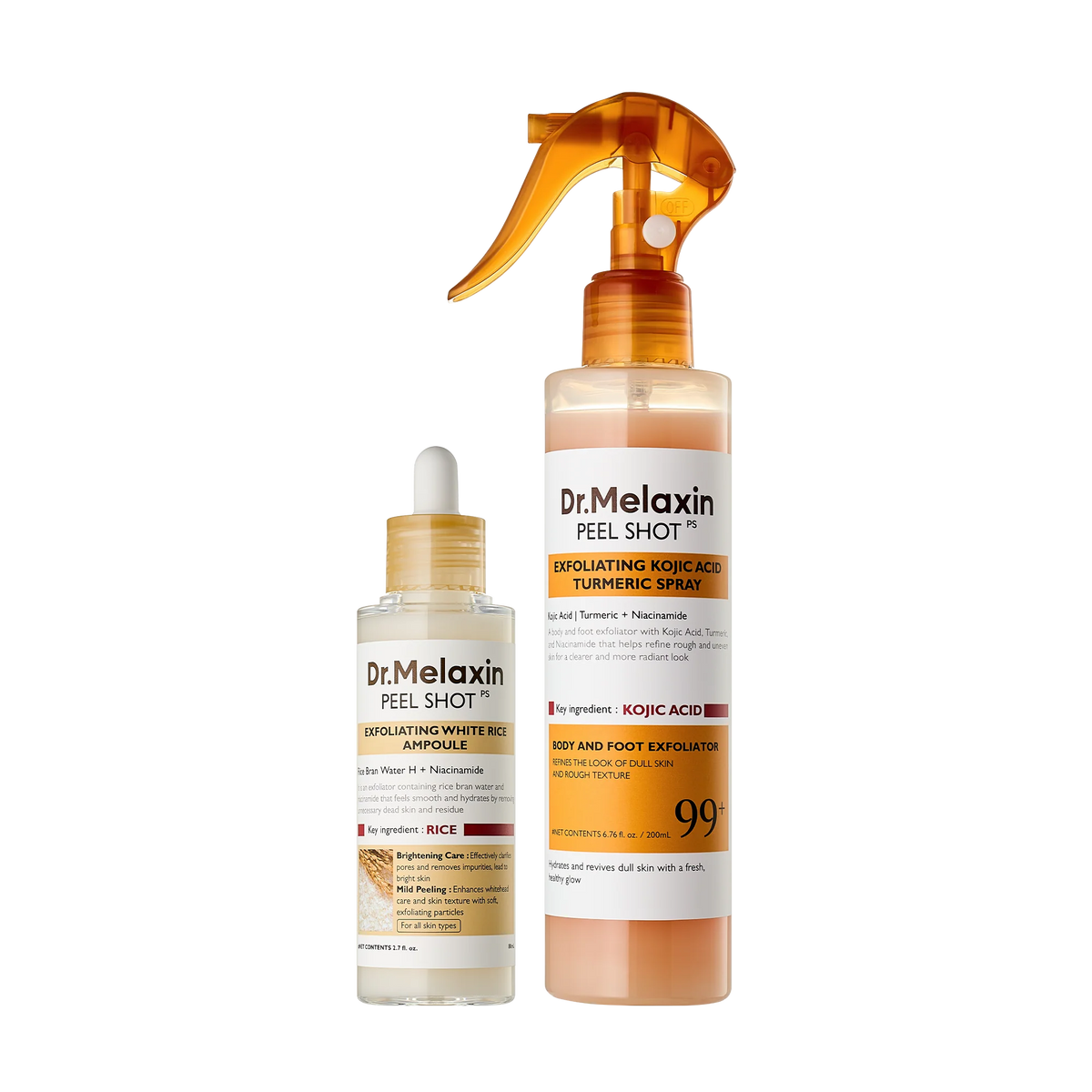 Dr.Melaxin Body & Face PeelShot Duo Glow Rice PeelingAmpoule Kojic Acid & Turmericspray