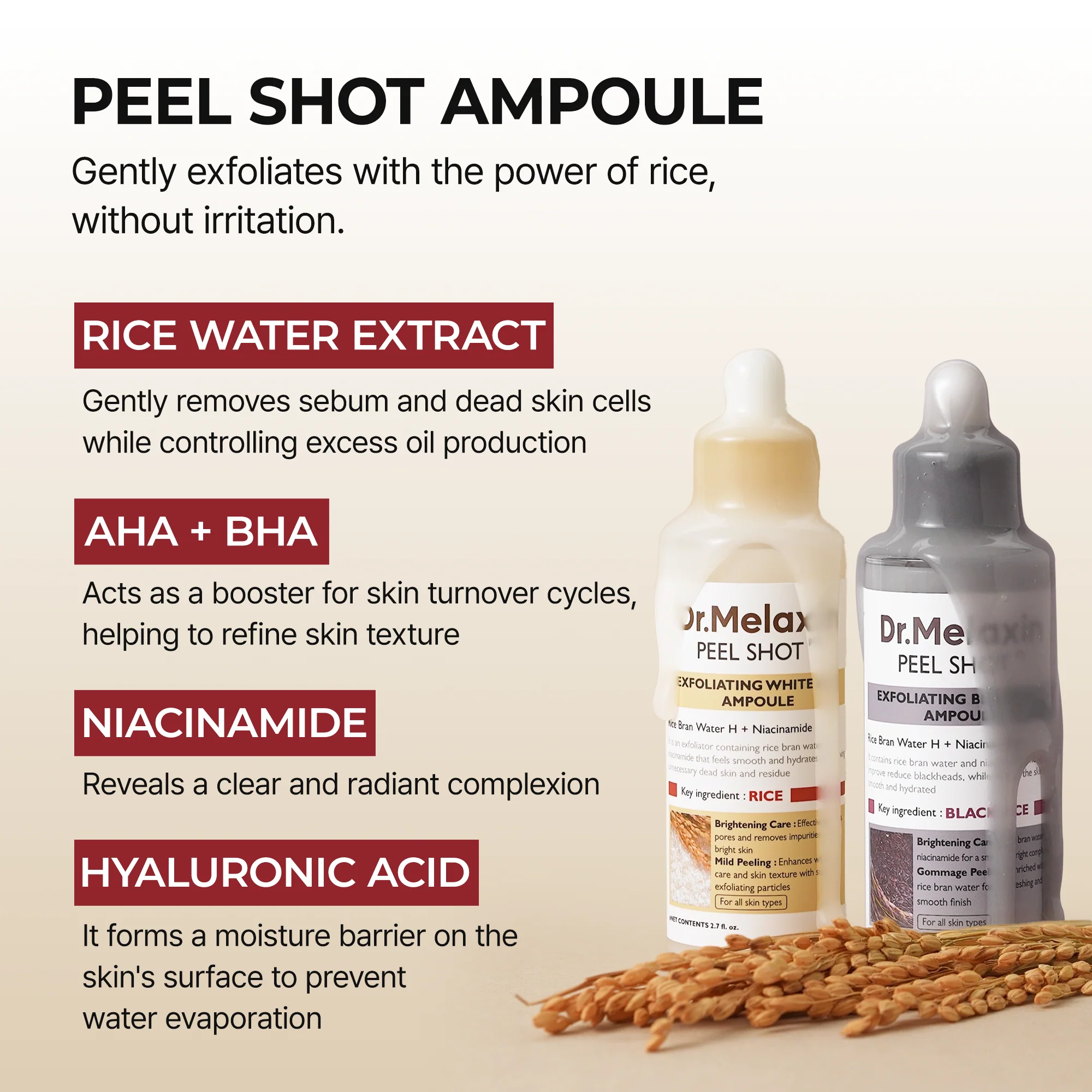 Dr.Melaxin Body & Face PeelShot Duo Glow Rice PeelingAmpoule Kojic Acid & Turmericspray